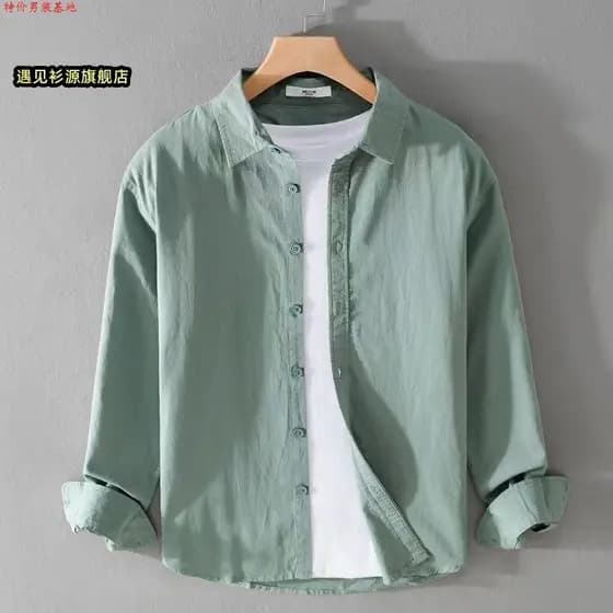 Camisa de linho fino masculina de manga comprida Casual solto algodão linho camisa tecido de linho topo branco interior