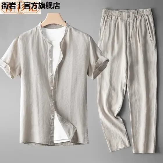 Novo linho chinês Tang terno masculino Retro fino de manga curta estilo chinês algodão linho respirável camisa Casual te