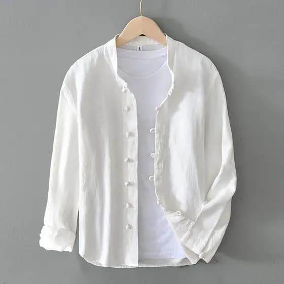Estilo chinês Casual algodão camisa de linho jaqueta masculina estilo fino manga comprida gola alta estilo Tang Hanfu Re