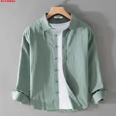 Camisa de linho fino masculina de manga comprida Casual solto algodão linho camisa tecido de linho topo branco interior