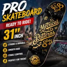31 Polegada Skate Temperamento Duplo Kick Iniciante Placa Crianças Adolescentes Adultos Durável