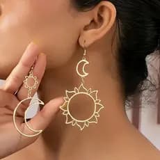 1 Par de Brincos Pendentes Minimalistas com Design de Sol e Lua para o Eid al-Fitr, Joias Elegantes e Exageradas para Pr