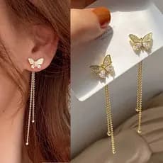 Nova borboleta pérola strass longo borla brincos moda longa borla brincos