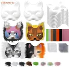 [dddxcebua] Conjunto De Máscara De 29 Peças , nk , Meia Face Desenhada À Mão , Animal , Gato , Raposa , Faça Você Mesmo