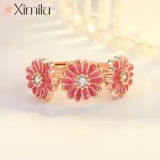 ❤ Original venda quente rosa banhado a ouro três rosa margarida anel feminino criativo pétala moda jóias