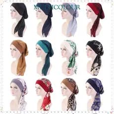 Turbante Muçulmano Multicolor Feminino Pré-Amarrado Estampado Elástico Para Perda De Cabelo