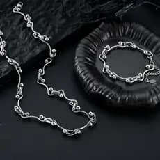 Colar Interligado de Aço Titânio, Não Desbotável, Corrente de Contas Duplas, Pulseira de Moda Feita à Mão
