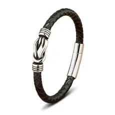 Pulseira De Couro Masculina Aço Inoxidável Ouro Prata Preto Charme Jóias Acessórios Presente Comemorativo