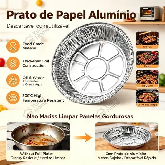 Bandeja redonda descartável de alumínio prato de alumínio churrasqueira fritadeira a ar
