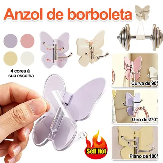 🔥Gancho giratório em formato de borboleta autoadesivo ideal para organizar cantos em cozinhas e banheiros