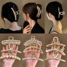 Diamante pérola opala Metal grampo de cabelo Hairpin versão coreana Retro grande garra clipe tubarão elegante cocar aces