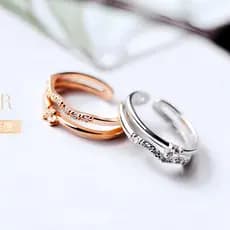 Versão coreana luz luxo gota de água anel aberto feminino fileira dupla Design anel comum na moda estudante cauda anel
