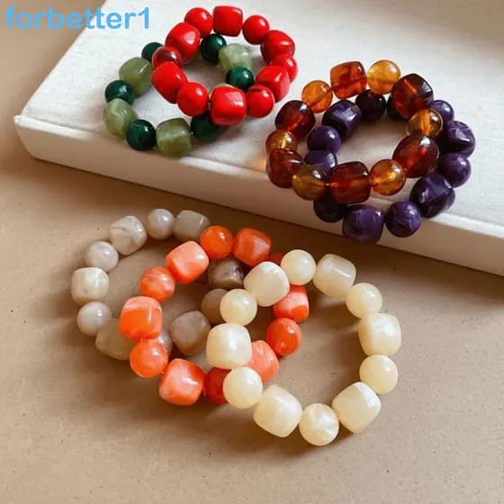 Pulseira Feminina FORBETTER , Geométrica Redonda Com Contas , Joias De Mão Acrílicas Quadradas Ajustáveis Irregulares