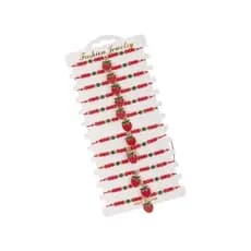 Bom 12 Pçs Trançado Cristal Grânulo Pulseira Morango Vermelho Charme Pulseiras De Pulso Para Mulheres Camadas Jóias