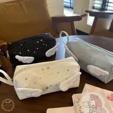 Bolsa De Lápis De Coração Bordada De Grande Capacidade-Caixa De Papelaria Com Estrela Verde Menta