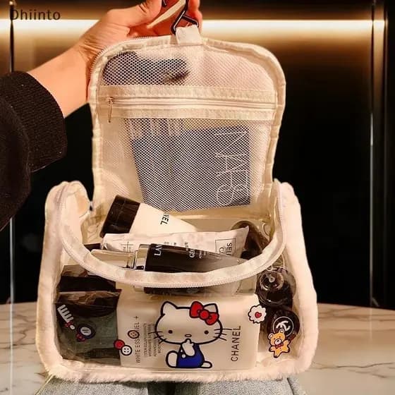 [Dhiint] Bolsa Cosmética De Pelúcia Fofa De Desenho Animado De Grande Capacidade Armazenamento Portátil De Alta Qualidad