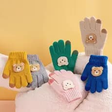 Luvas De Bebê De Urso De Desenho Animado De 2 A 6 Anos Com Ganchos De Crochê Grossas De Malha Quentes De Inverno