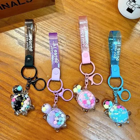 [Estoque pronto] Novo estilo óleo geléia feijão tartaruga chaveiro bonito saco de escola pingente carro chaveiro present