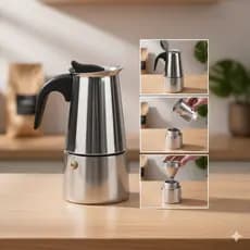 Cafeteira Italiana Inox Espresso Moka4/ 6/ 9 Xicaras Fogao Indução Gas Cafe Forte Encorpado Sem Filtro De Papel Luxo