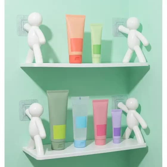 Nicho Plástico De Parede Multiuso Com Adesivo Forte Boneco Suporte Shampoo Condicionador Banheiro Envio Rápido