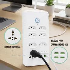 Filtro De Linha Gamer Régua 6 Tomadas E 4 USB Inteligente Bivolt Carregamento Rápido Extensão Reforçada 2m