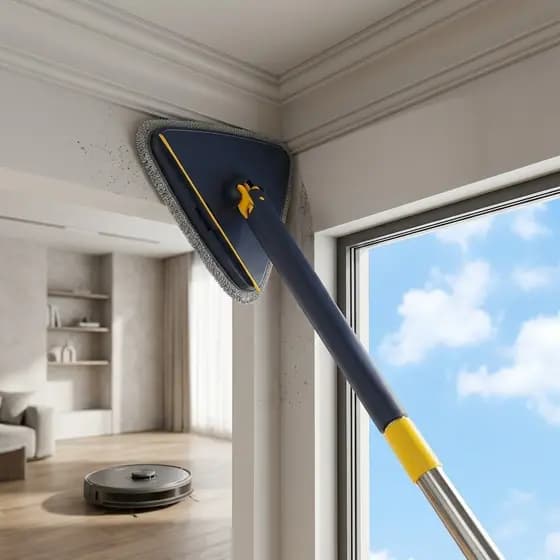Esfregão Mop Giratório 360 Triangular Para Limpar Vidros Azulejos E Teto Sem Escada Cabo Longo Ajustável