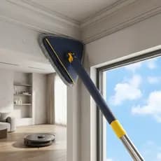 Esfregão Mop Giratório 360 Triangular Para Limpar Vidros Azulejos E Teto Sem Escada Cabo Longo Ajustável