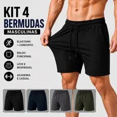 Kit 4 Shorts Bermuda Tactel com Elastano Academia Treino Praia Mauricinho Corrida