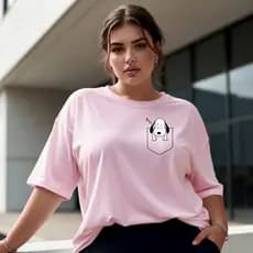 Camiseta Plus Size Feminino Estampado Snoopy Bolso Blusa Academia Treino 100% Algodão