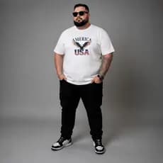 Camiseta Plus Size Masculino Estampado Patriota USA Aguia Blusa Academia Treino 100% Algodão