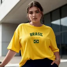 Camiseta Feminina Plus Size Estampada Brasil Estrela Blusa Academia Copa  100% Algodão