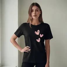 Camiseta Feminina Plus Size Estampada 3 Coracoes Rosa Peito Blusa Academia Copa  100% Algodão
