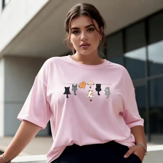 Camiseta Feminina Plus Size Estampada Gatinhos Gato Blusa Academia Treino 100% Algodão