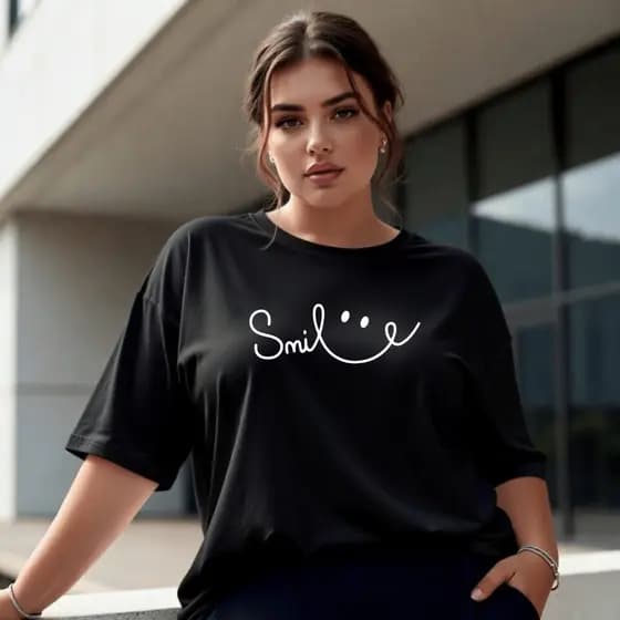 Camiseta Plus Size Feminino Estampado Smile Blusa Academia Treino 100% Algodão