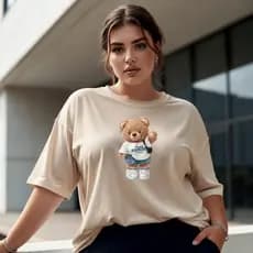 Camiseta Plus Size Feminino Estampado Urso FoFo Blusa Academia Treino 100% Algodão