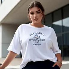 Camiseta Plus Size Feminino Estampado Honolulu HAWAII Blusa Academia Treino 100% Algodão