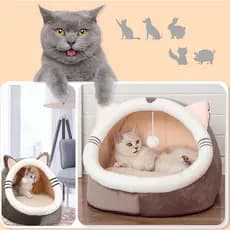 Cama Cabana Pet Formato de Gato Toca com Bolinha Interativa