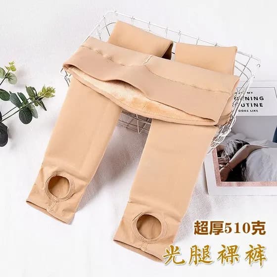 Calças Legging Modeladoras de Perna Forradas de Lã para o Inverno do Extremo Oriente, Cor Nude, para Mulheres, Calças Qu