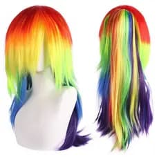 Peruca colorida de cosplay da Rainbow Dash de My Little Pony, peruca de anime