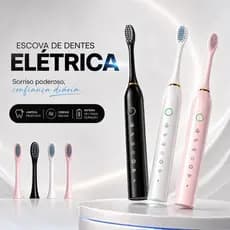 Escova Elétrica Recarregável USB 7 Modos + 4 Refis Impermeável Limpeza Profunda Dentes Branco