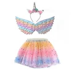 kit saia fantasia Infantil com 3 peças  festas a fantasia e carnaval Unicórnio Asa+Saia+Tiara