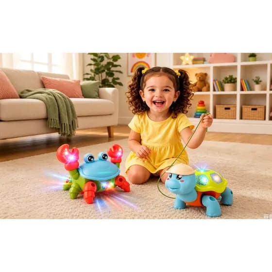 kit Brinquedo Tartaruga Fujão Elétrico Com Som Luz E Movimento Carangueijo Brinquedo Fujão