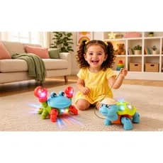 kit Brinquedo Tartaruga Fujão Elétrico Com Som Luz E Movimento Carangueijo Brinquedo Fujão