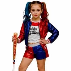 KIT 3 Fantasia Arlequina, Completa Infantil Com Jaqueta