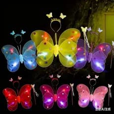 Fantasia Asa Borboleta Fada Luz Led Pisca Uso Adulto e Infantil Varinha + Tiara + asa Festa Carnaval natal