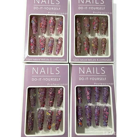 KIT 12/24/36 UNIDADE Unhas Postiças- Superfície com partículas coloridas unhas compridas（12unidade por modelo）