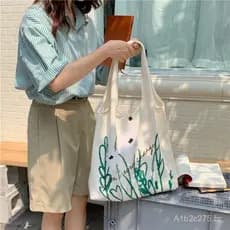 19142 Bolsa de ombro com estampa de camomila em estilo japonês, bolsa simples e fofa para meninas e estudantes, bolsa de