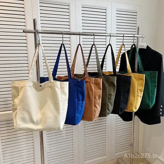 Bolsa de lona em estilo coreano, para comércio exterior, artística, de cor sólida, grande capacidade, bolsa de ombro úni
