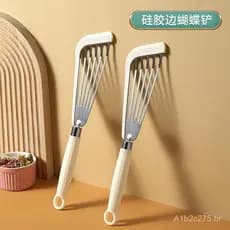Espátula para fritar peixe em aço inoxidável com cabo de silicone, espátula para fritar bife, espátula em forma de borbo