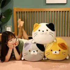 Brinquedo de Pelúcia de Gato Fofo e Macio em Estilo Cartoon, Almofada Redonda de Gato para Dormir, Boneco Companheiro -